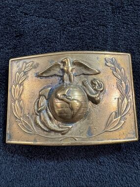 Antique Brass Marine Corps Eagle Globe and Anchor Belt Buckle